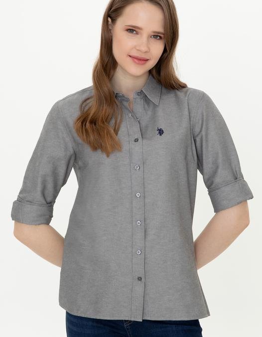 Kadın Antrasit Gömlek Uzunkol Basic