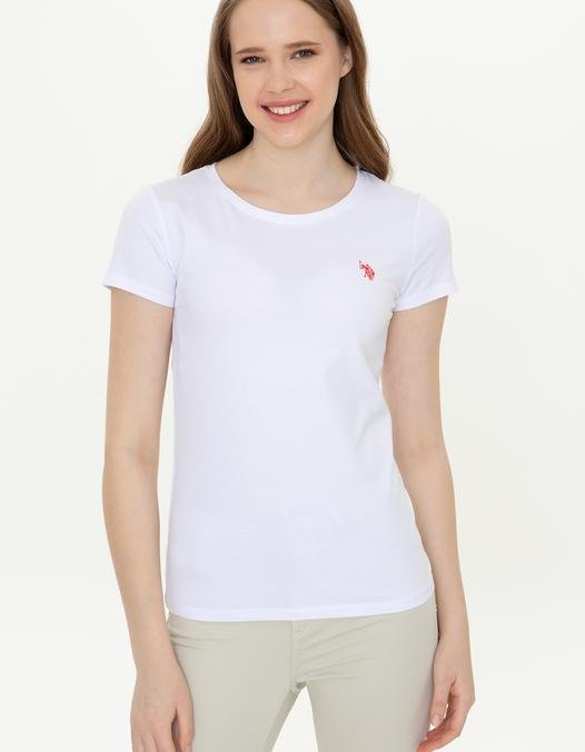 Kadın Beyaz Bisiklet Yaka T-Shirt Basic