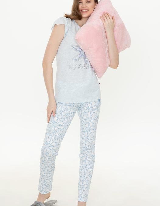 Kadın Mavi Melanj Pijama Takımı