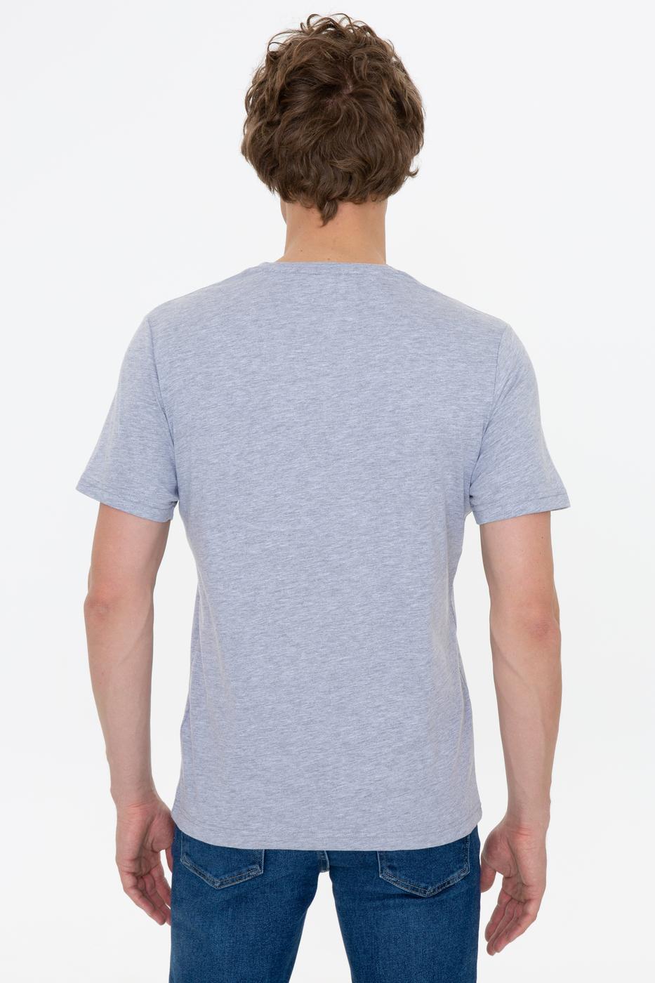 Erkek Gri Melanj V-Yaka T-Shirt Basic_3