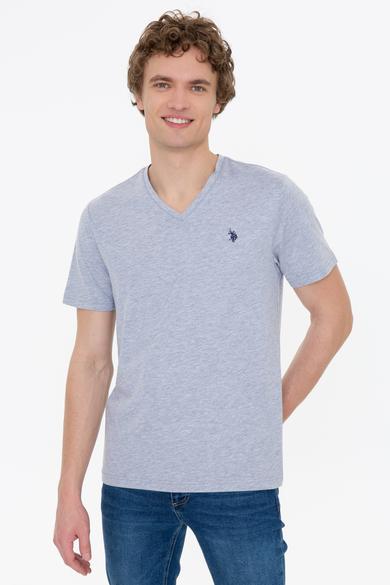 Erkek Gri Melanj V-Yaka T-Shirt Basic_2