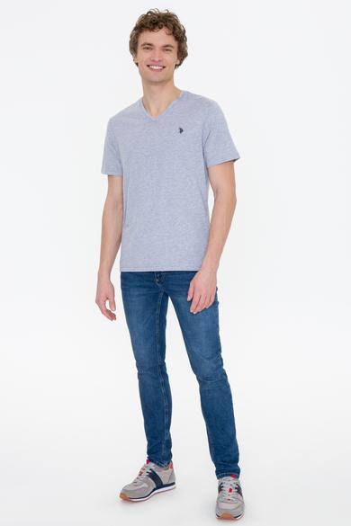 Erkek Gri Melanj V-Yaka T-Shirt Basic_4