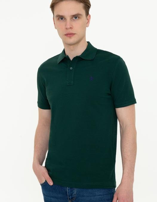 Erkek Koyu Yeşil Polo Yaka Basic T-Shirt