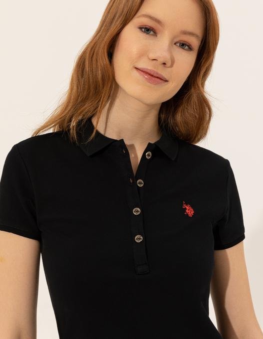 Kadın Siyah Polo Yaka Tişört