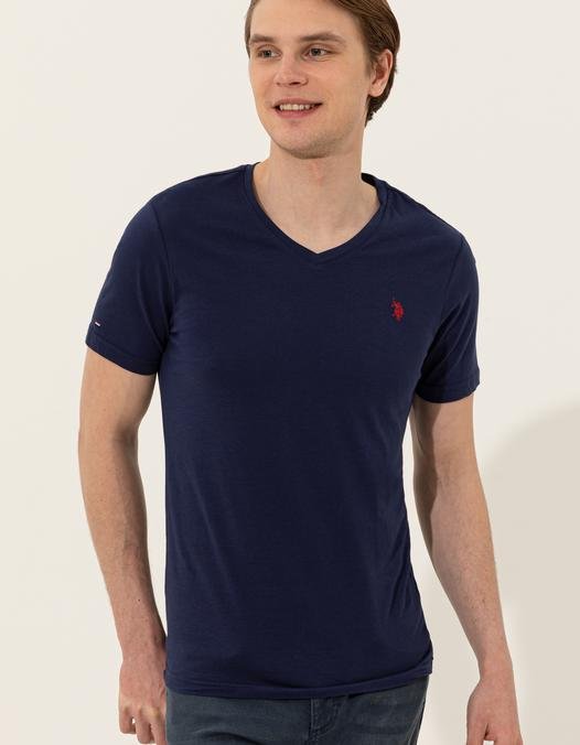 Erkek Lacivert V - Yaka Basic T-Shirt
