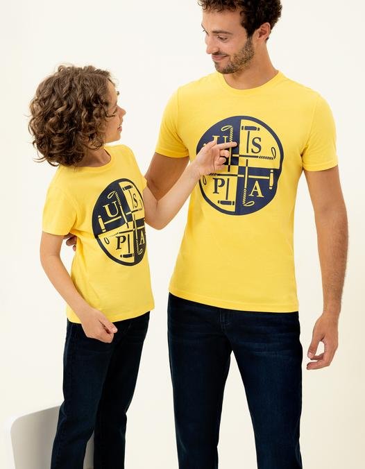Erkek Açık Sarı Bisiklet Yaka T-Shirt