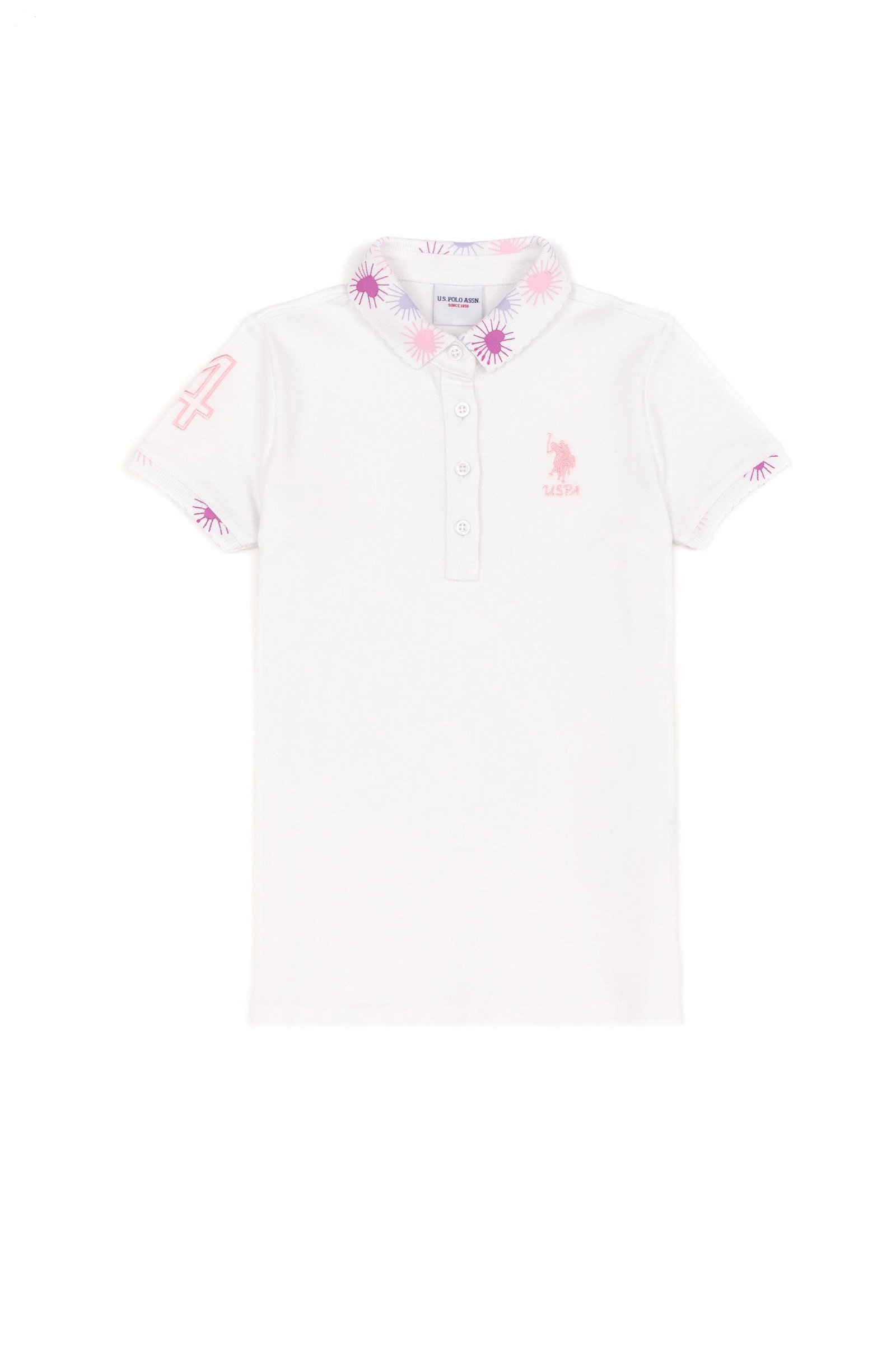 Kız Çocuk Beyaz Basic Polo Yaka Tişört