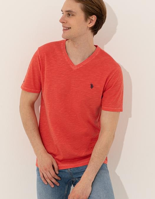 Erkek Kırmızı V - Yaka T-Shirt Basic