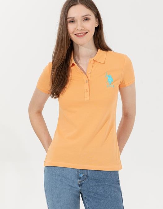 Kadın Turuncu Basic Polo Yaka Tişört