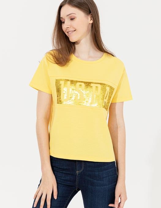 Kadın Açık Sarı Bisiklet Yaka T-Shirt