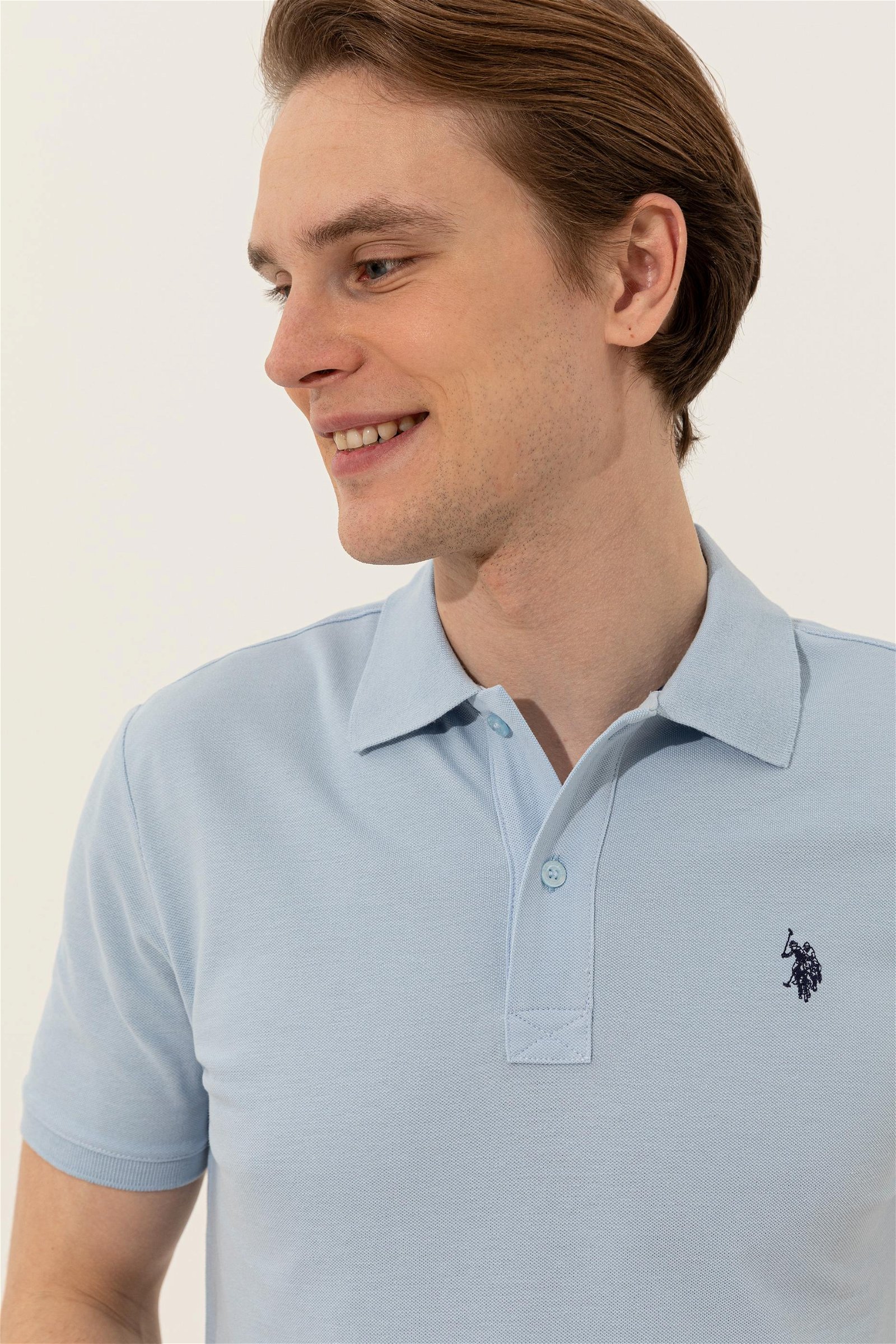Erkek Açık Mavi Polo Yaka Basic T-Shirt
