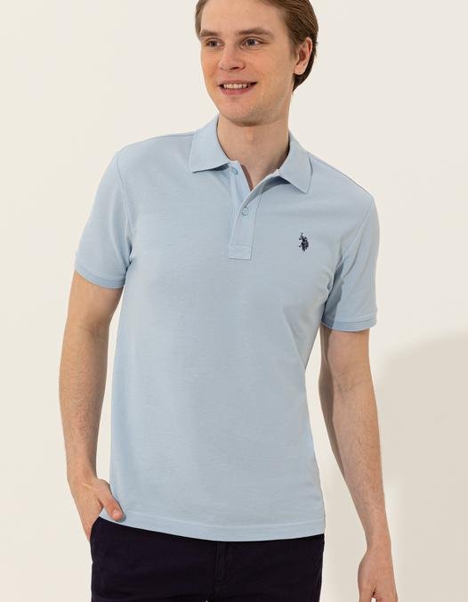 Erkek Açık Mavi Polo Yaka Basic T-Shirt
