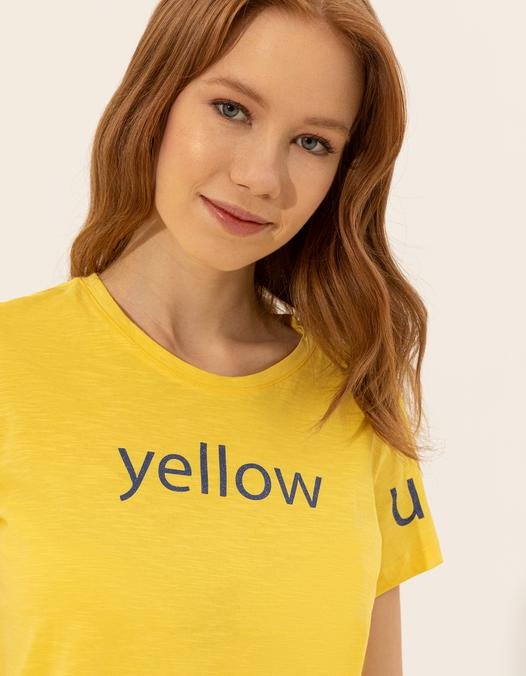 Kadın Açık Sarı Bisiklet Yaka Tişört