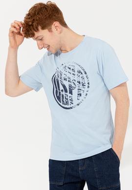 Erkek Açık Mavi Bisiklet Yaka T-Shirt