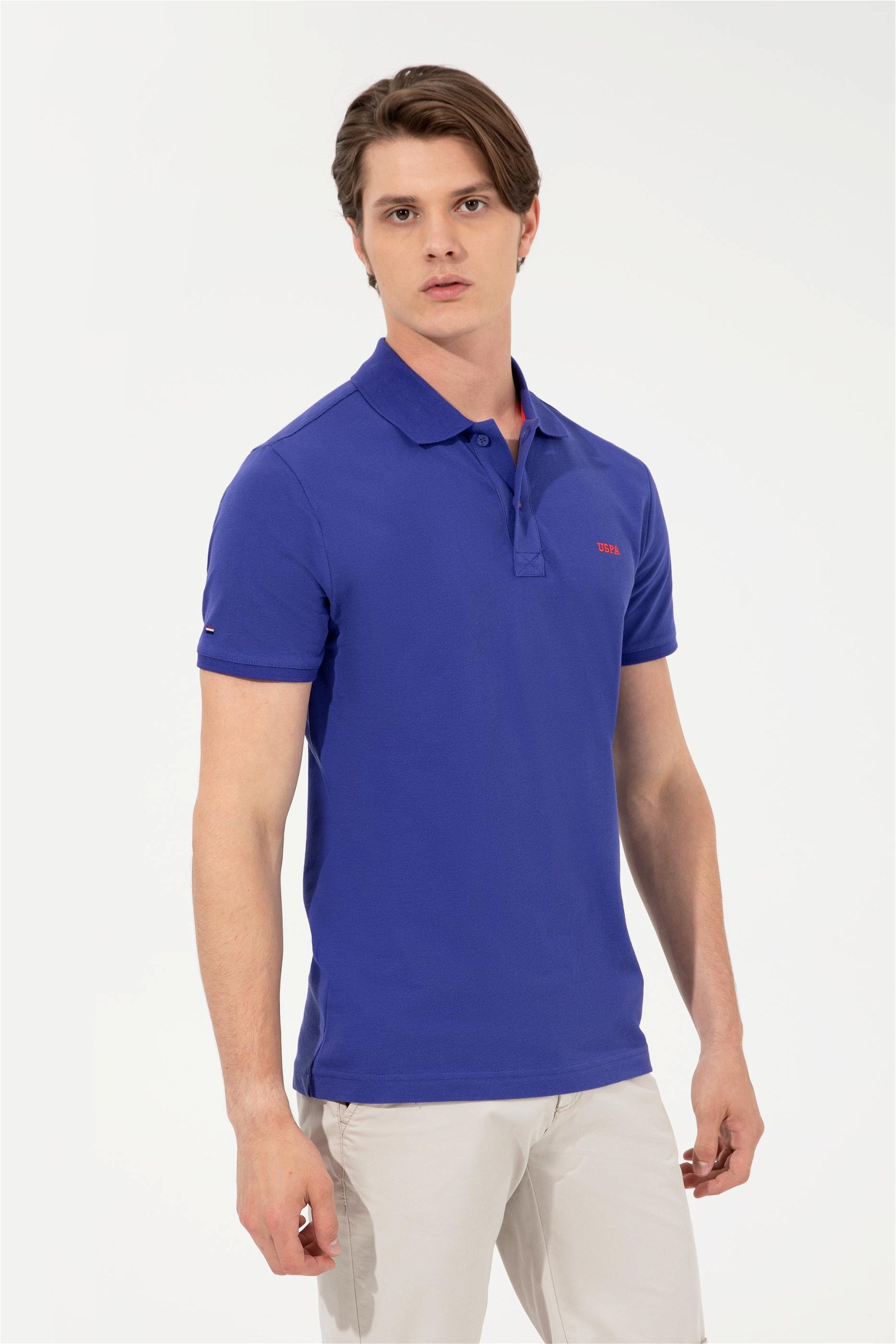 Erkek Mavi Polo Yaka Basic T-Shirt