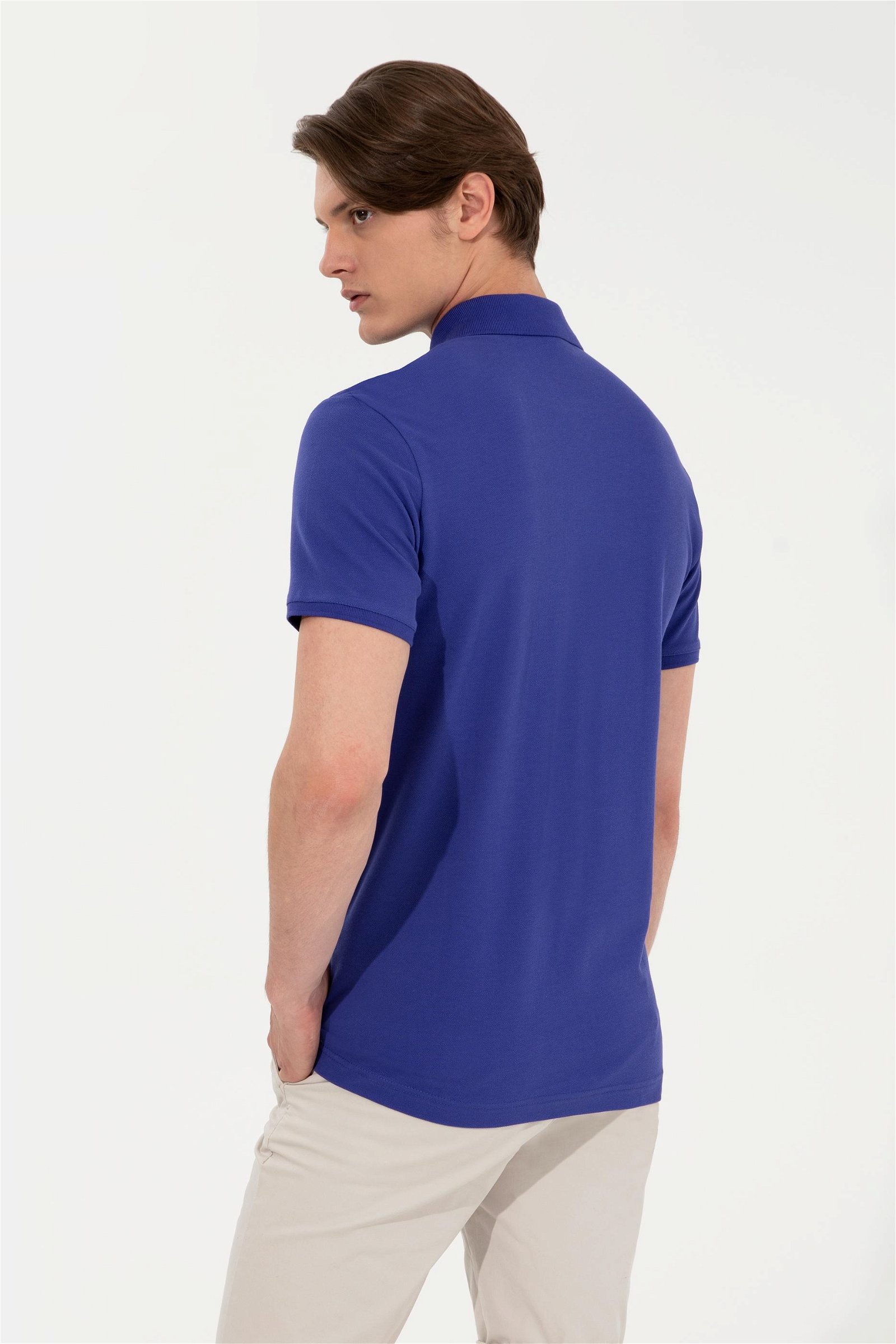Erkek Mavi Polo Yaka Basic T-Shirt