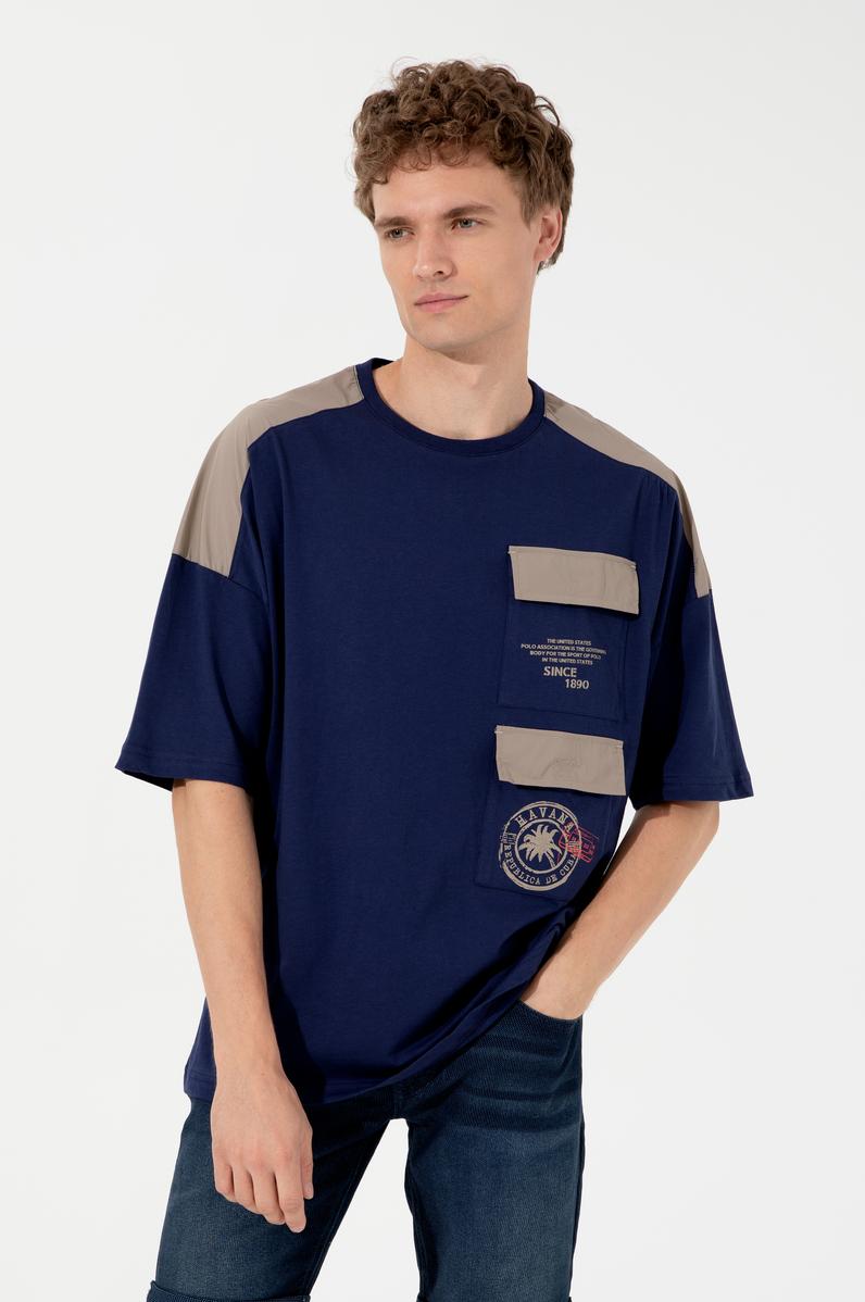 Erkek Lacivert Oversize Bisiklet Yaka Tişört