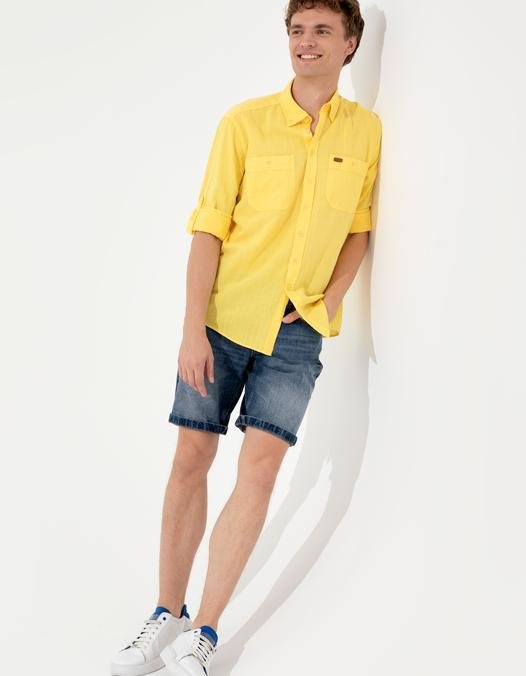 Erkek Açık Sarı Uzun Kollu Gömlek