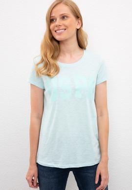 Kadın Nil Yeşili Bisiklet Yaka T-Shirt