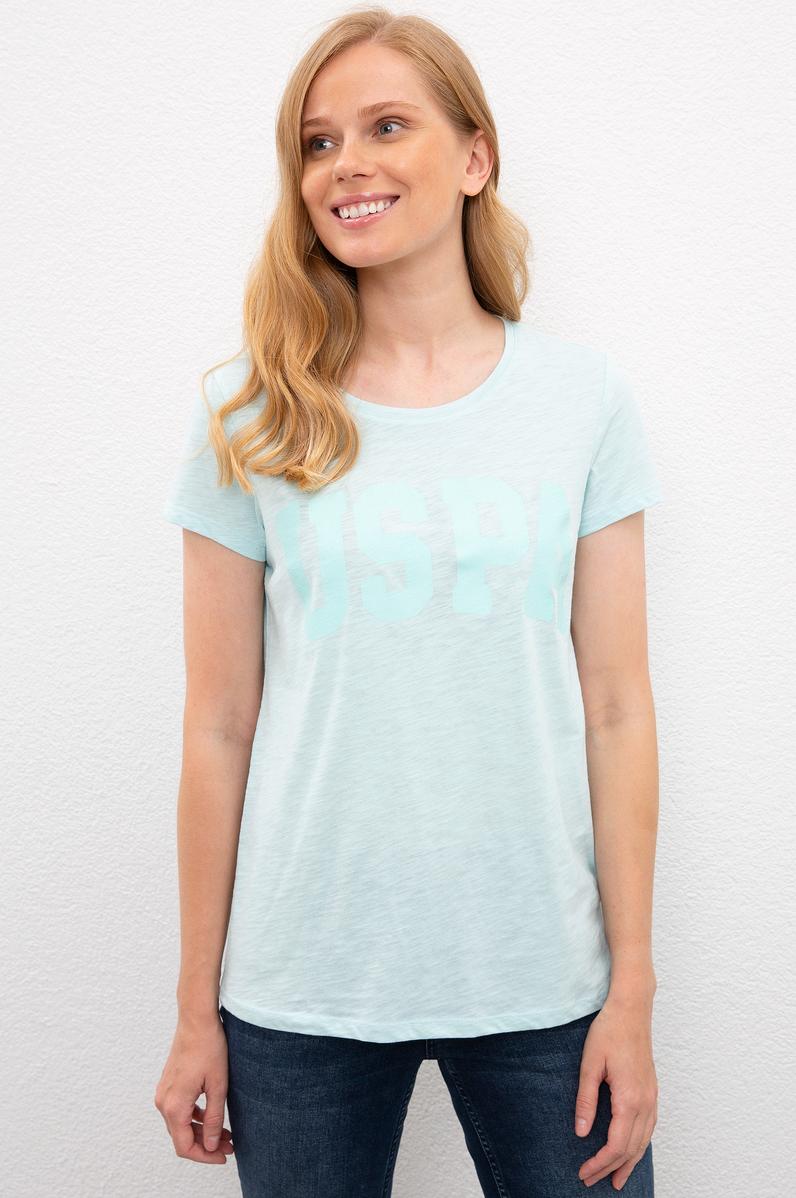 Kadın Nil Yeşili Bisiklet Yaka T-Shirt