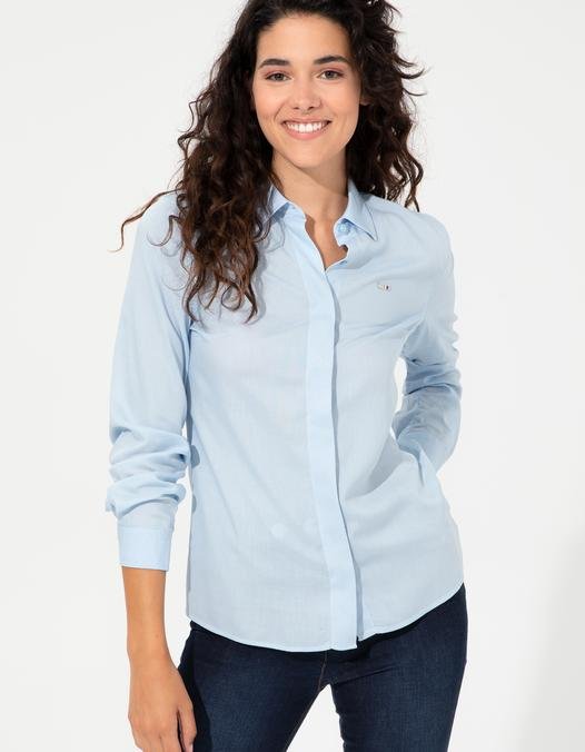 Kadın Açık Mavi Viskon Gömlek Uzunkol Basic
