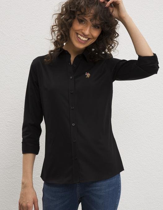 Kadın Siyah Gömlek Uzunkol Basic