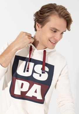 Erkek Ekru Kapüşonlu Sweatshirt