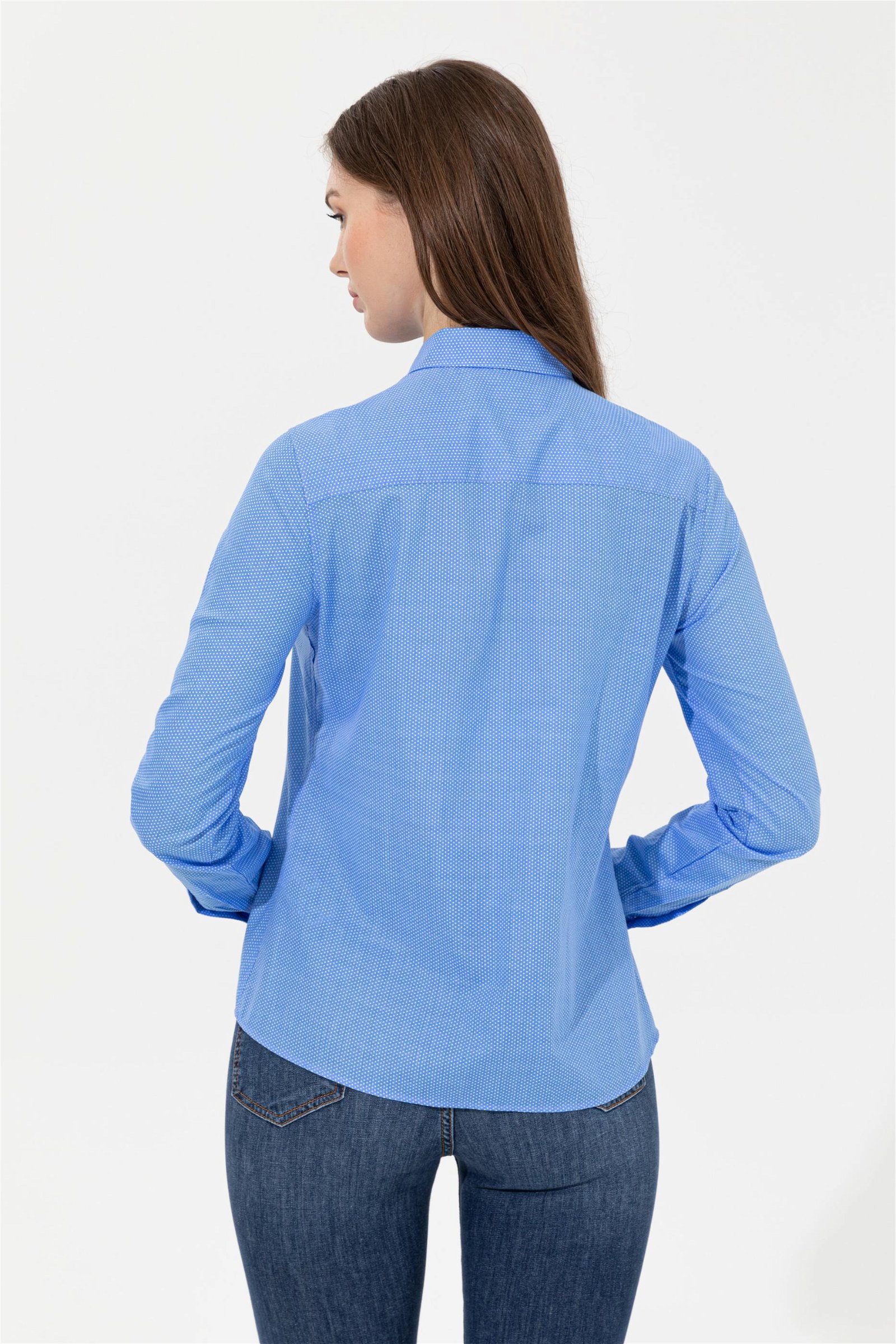 Kadın Mavi Klasik Yaka Gömlek Uzunkol
