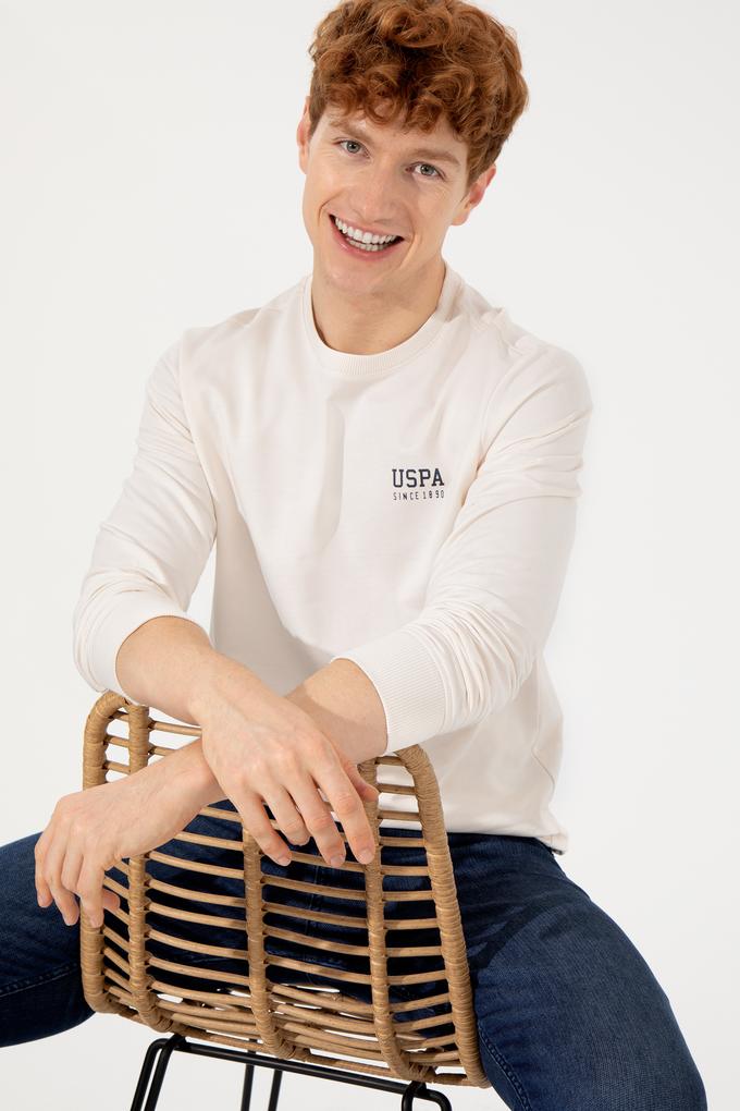 Erkek Ekru Bisiklet Yaka Sweatshirt Basic