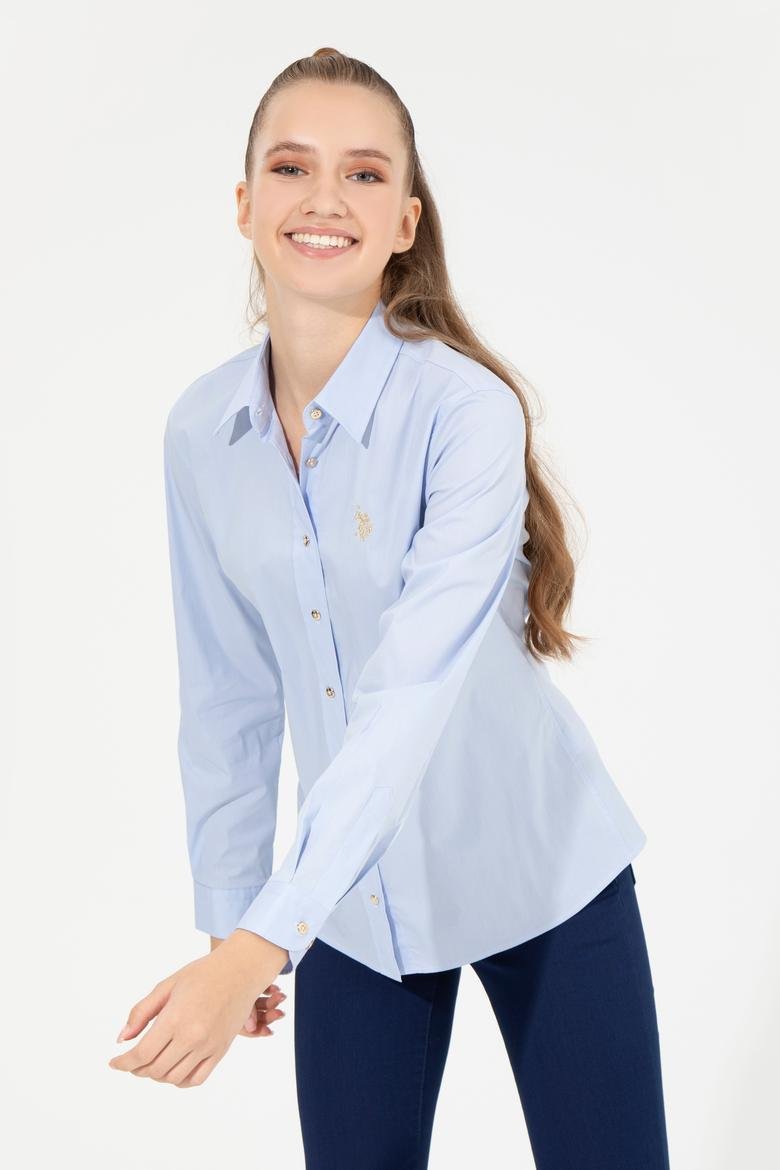 Kadın Açık Mavi Basic Gömlek Uzun Kol