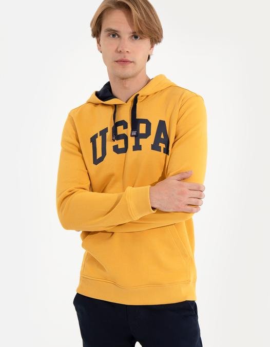 Erkek Safran Kapüşonlu Basic Sweatshirt