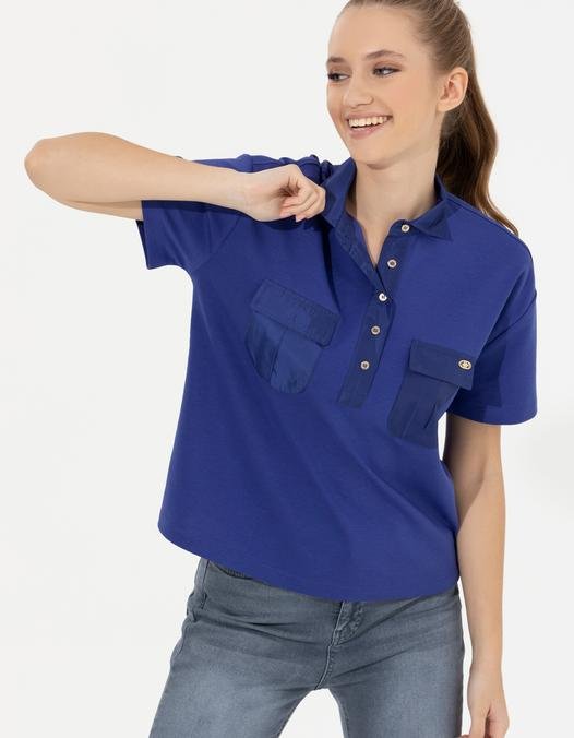 Kadın Mavi Polo Yaka Tişört