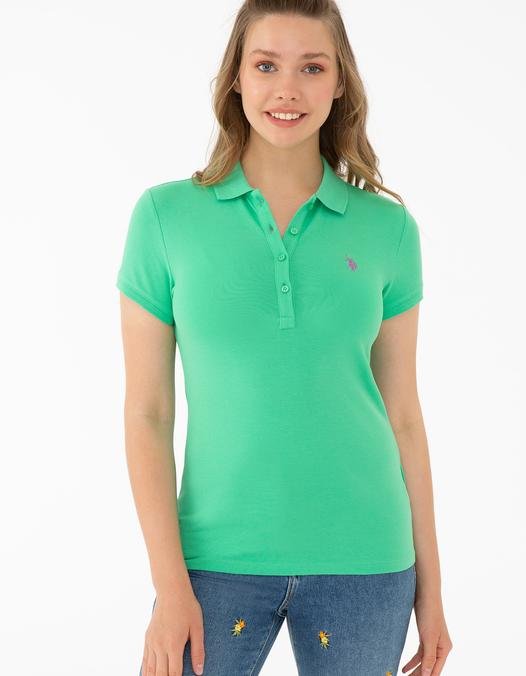 Kadın Yeşil Polo Yaka Basic Tişört