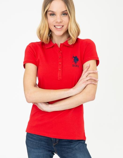 Kadın Kırmızı Basic Polo Yaka Tişört