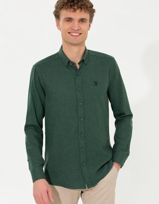 Erkek Koyu Yeşil Gömlek Uzunkol Basic