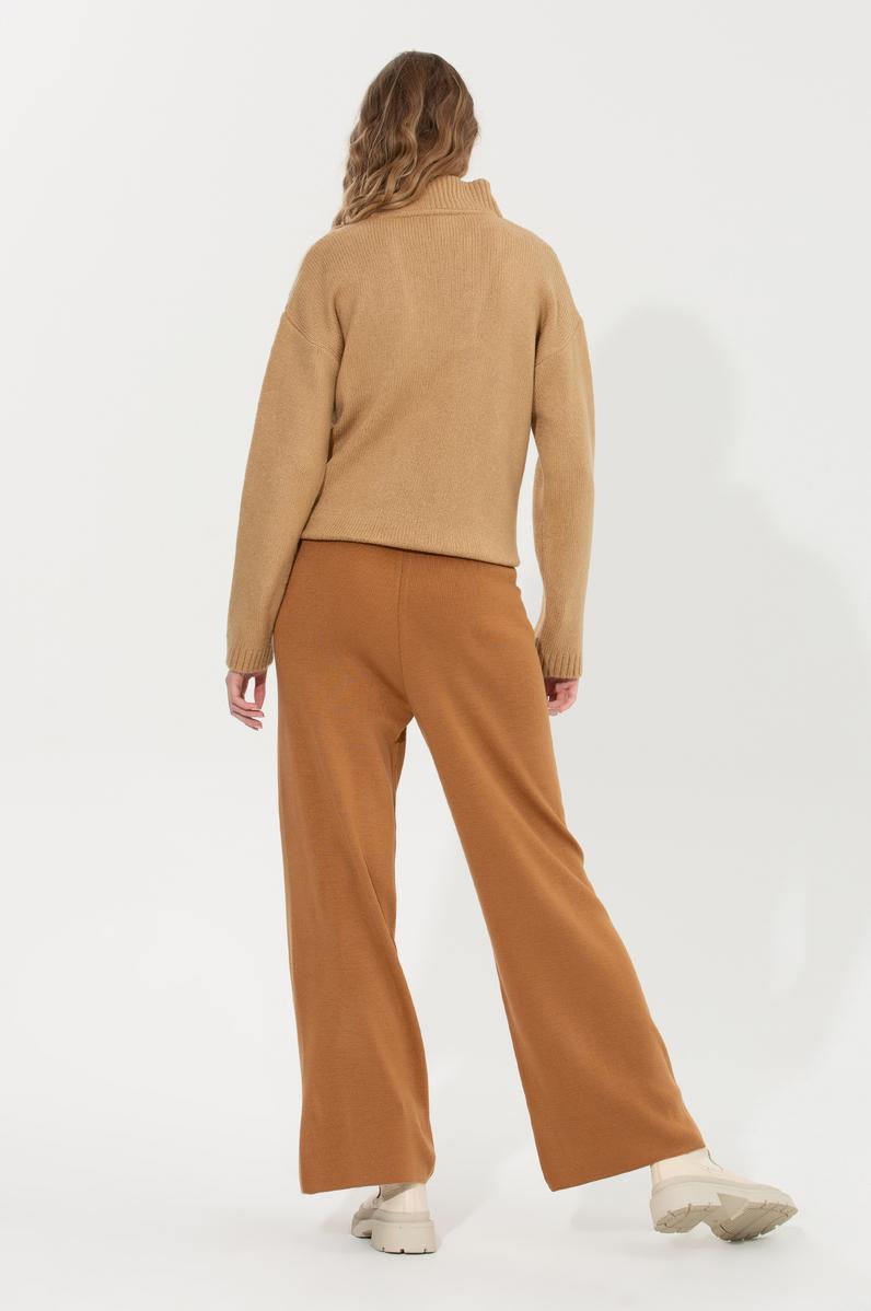 Kadın Camel Melanj Loose Fit Triko Pantolon