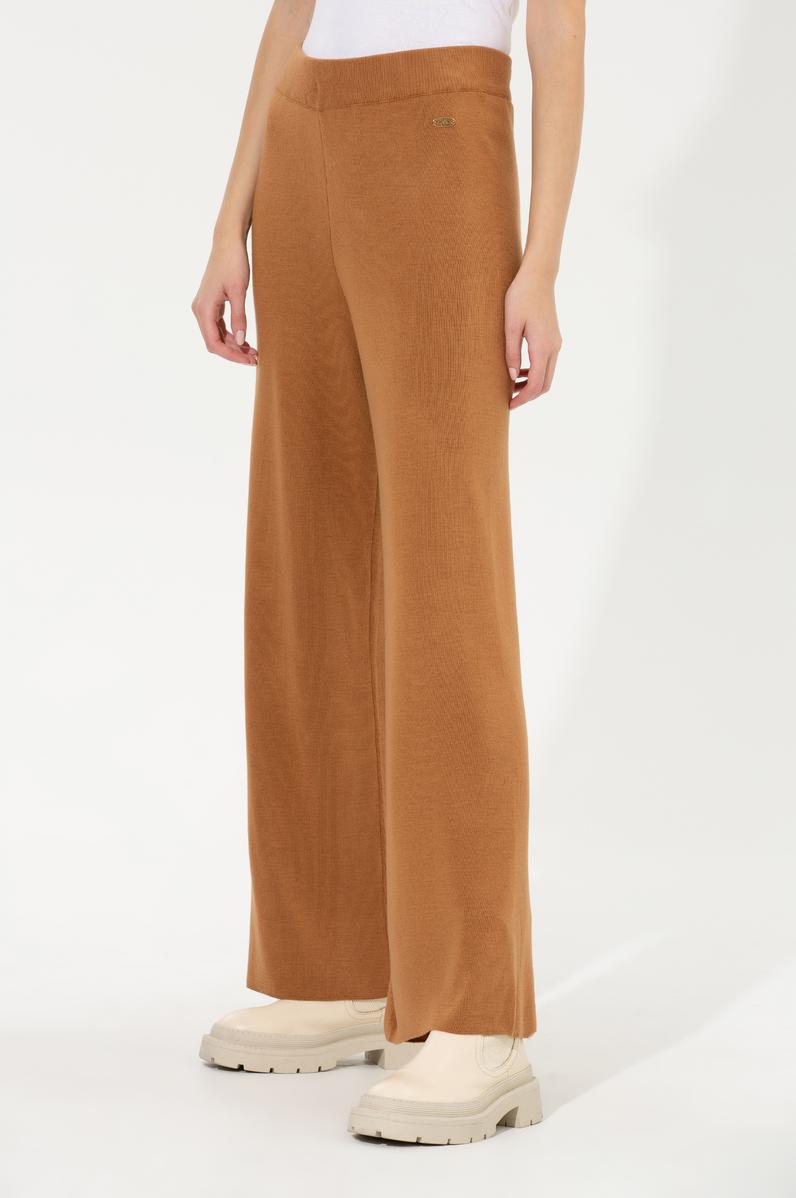 Kadın Camel Melanj Loose Fit Triko Pantolon