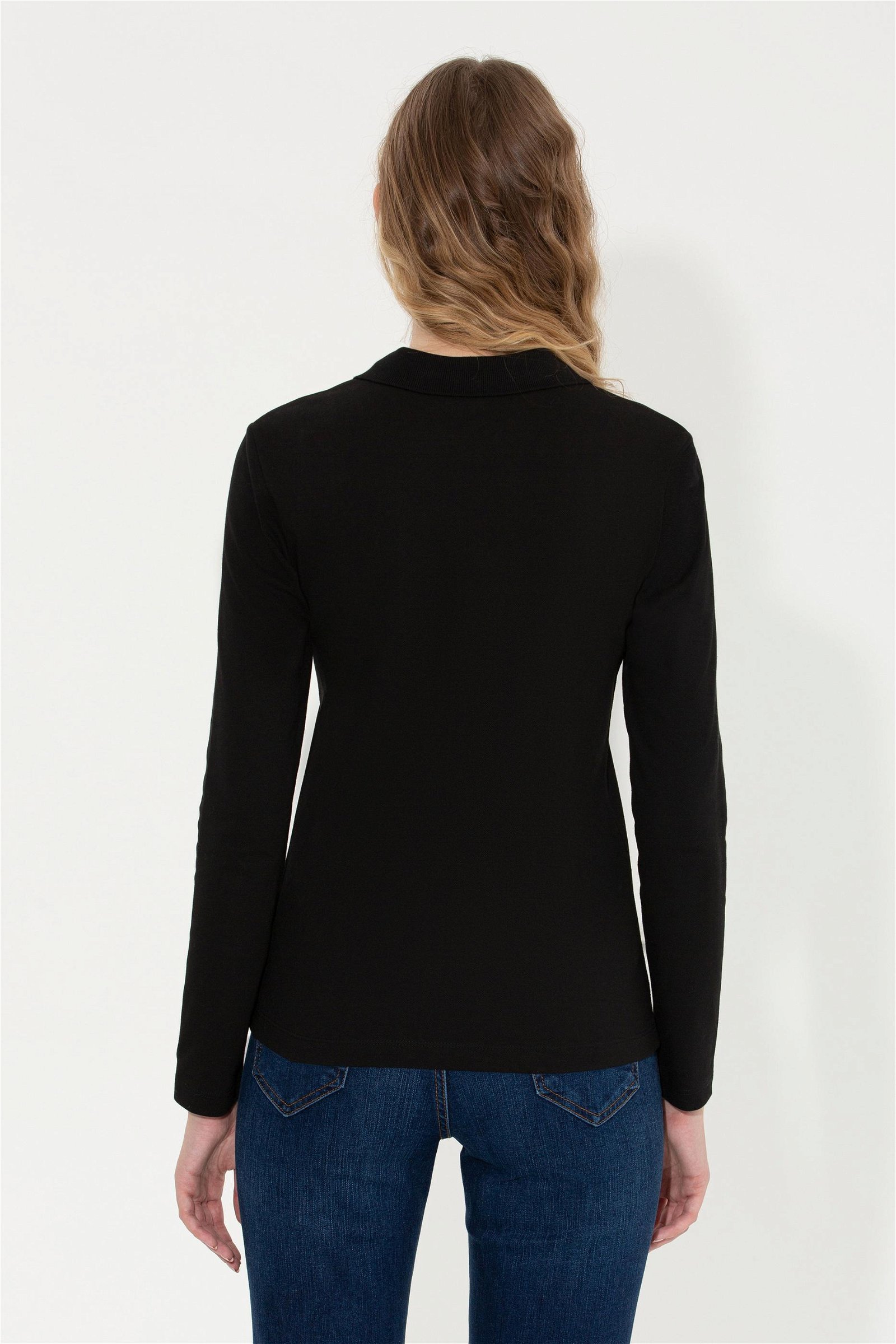 Kadın Siyah Basic Polo Yaka Sweatshirt