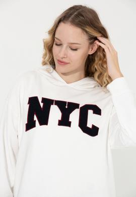 Kadın Ekru Kapüşonlu Sweatshirt