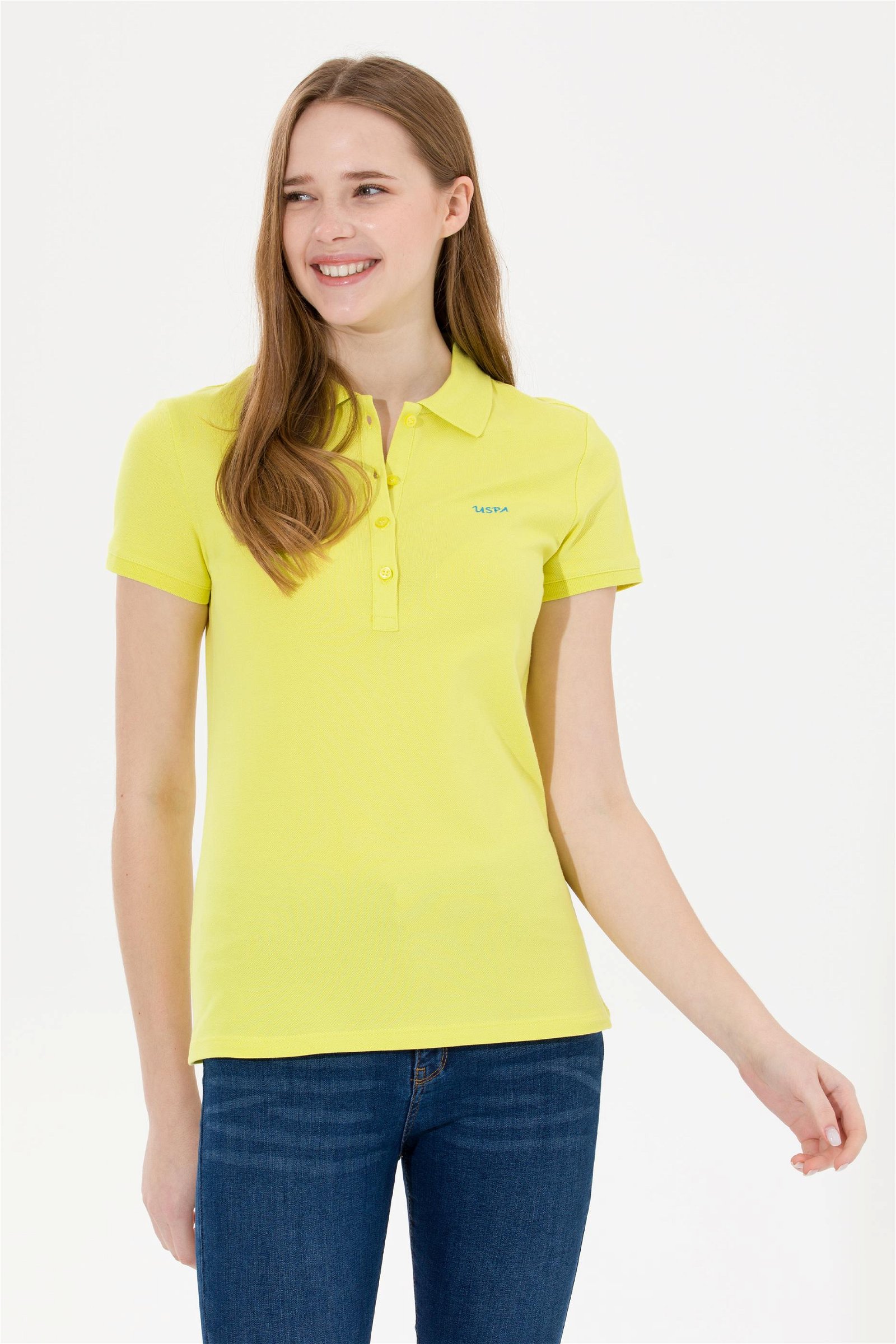 Kadın Neon Sarı Basic Polo Yaka Tişört