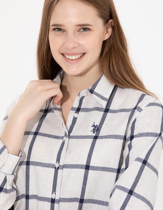 Kadın Ekru Uzun Kollu Oduncu Gömlek