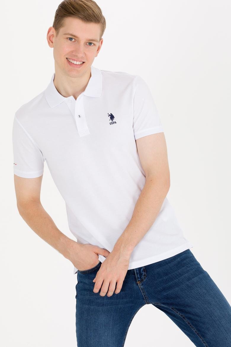 Erkek Beyaz Polo Yaka Basic T-Shirt_0