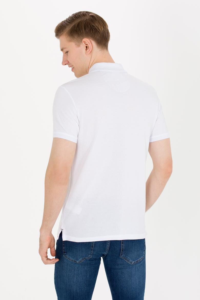 Erkek Beyaz Polo Yaka Basic T-Shirt_4