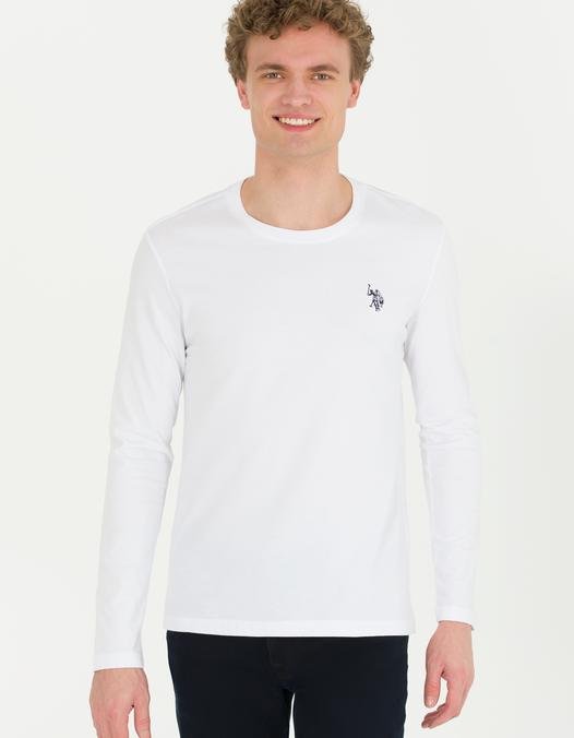 Erkek Beyaz Bisiklet Yaka Basic Sweatshirt