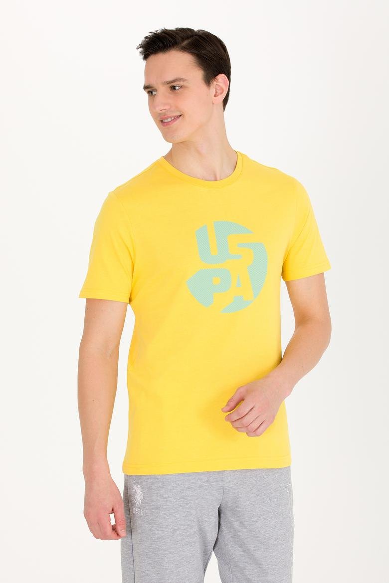 Erkek Koyu Sarı Bisiklet Yaka  T-Shirt