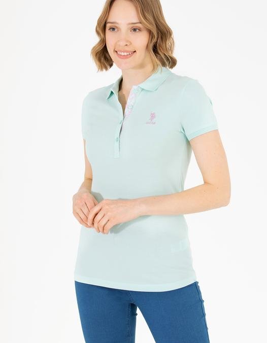 Kadın Su Yeşili Basic Polo Yaka Tişört