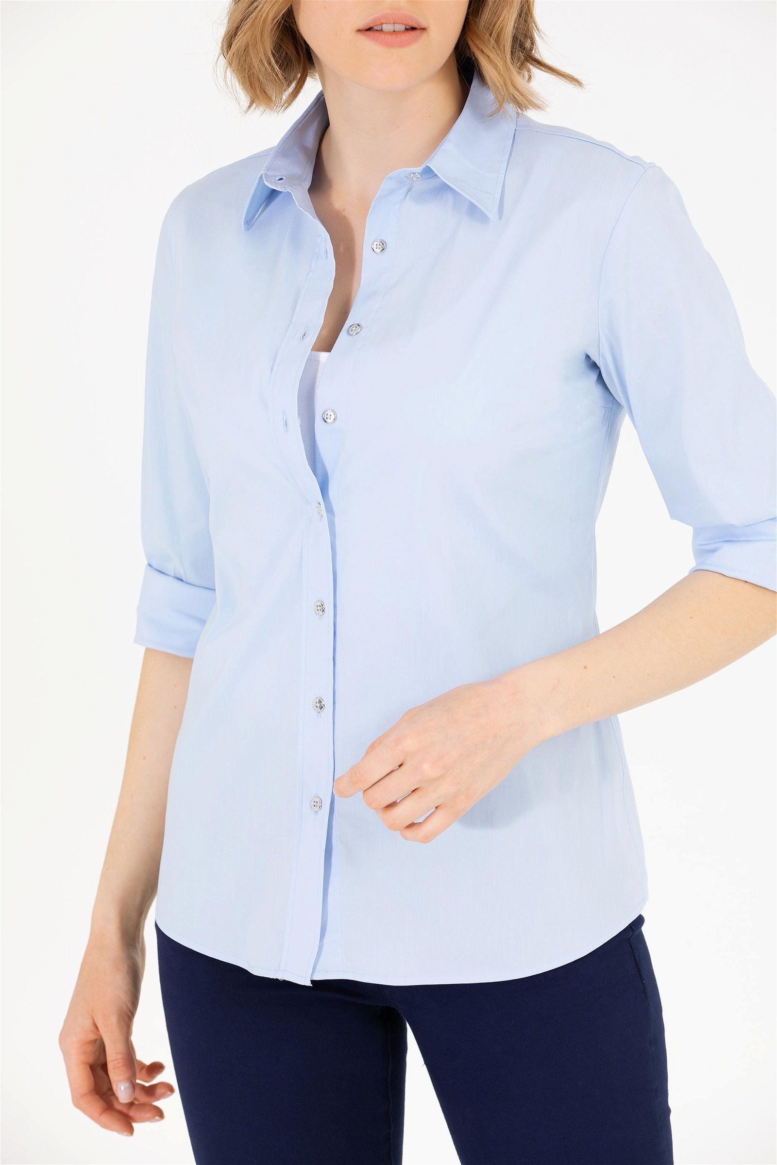 Kadın Açık Mavi Uzun Kollu Basic Gömlek