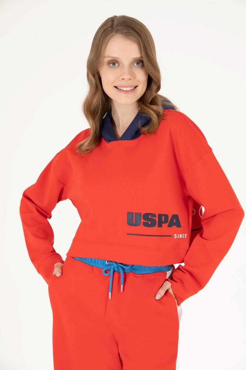 Kadın Kırmızı Kapüşonlu Sweatshirt