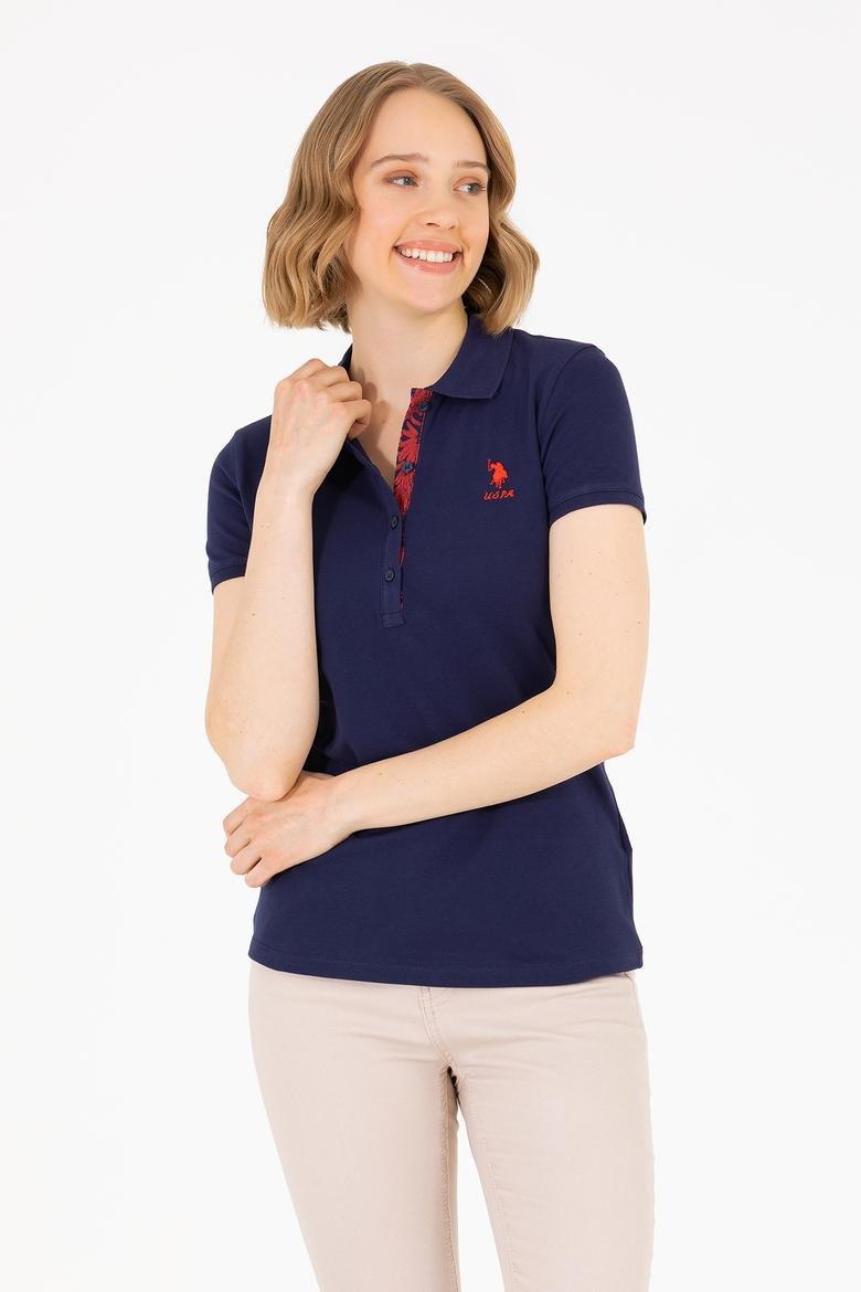 Kadın Lacivert Polo Yaka Basic Tişört