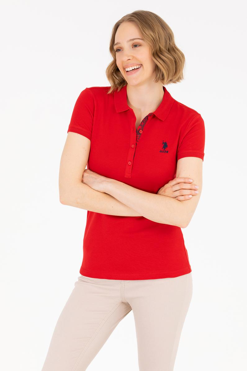Kadın Kırmızı Basic Polo Yaka Tişört